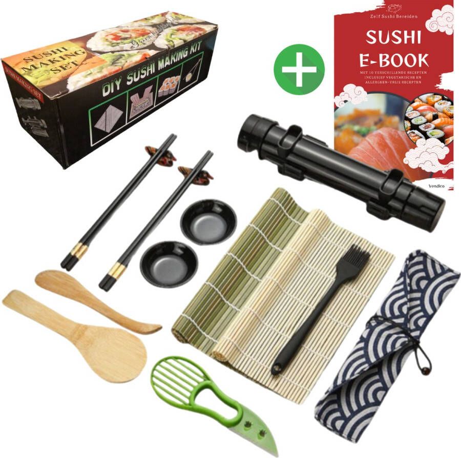 Vendico Sushi Kit Sushimaker XXL Sushi Bazooka Set Sushi Set Duurzaam Met Avocado Snijder -Zwart
