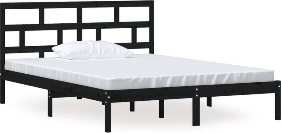 VidaXL -Bedframe-massief-hout-zwart-150x200-cm-5FT-King-Size