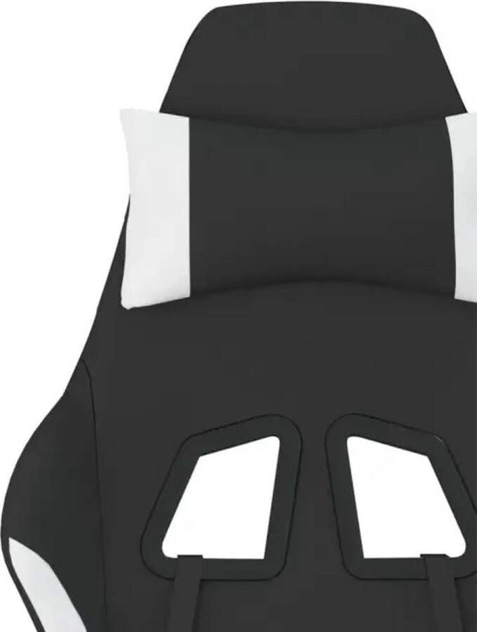 VidaXL -Gamestoel-met-voetensteun-stof-zwart-en-wit