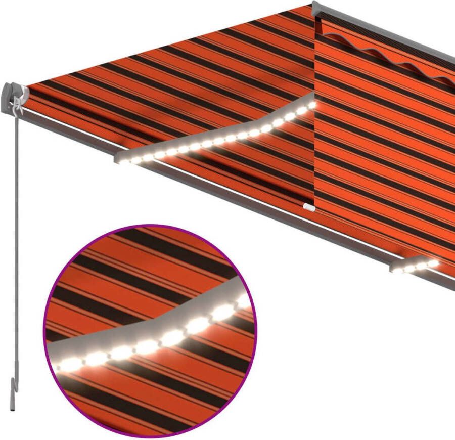 VidaXL -Luifel-met-rolgordijn -LED-en-windsensor-4x3-m-oranje-en-bruin