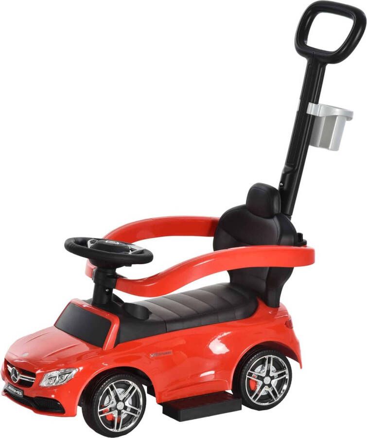 ZAZA Home Kinderauto Kinderwagen Kindervoertuig Duw- En Houdstang Met Rugleuning Beschermbeugel Loopstoeltje Loopwagen Voor Baby'S 12-36 Maanden (Rood)