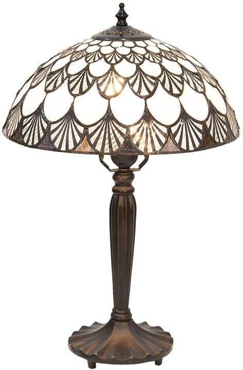 Lumilamp Tiffany Tafellamp Ø 31*46 cm E27 max 1*60W Wit Bruin Glas in lood Art Deco Tiffany Bureaulamp Tiffany Lampen