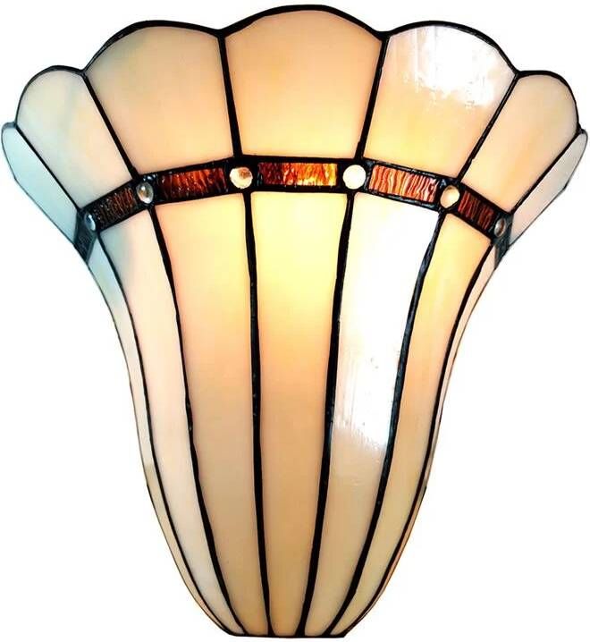 Clayre & Eef LumiLamp Wandlamp Tiffany 28*18*33 cm Beige Ijzer glas Art Deco Muurlamp Sfeerlamp Glas in Lood MuurlampSfeerlampGlas in Lood