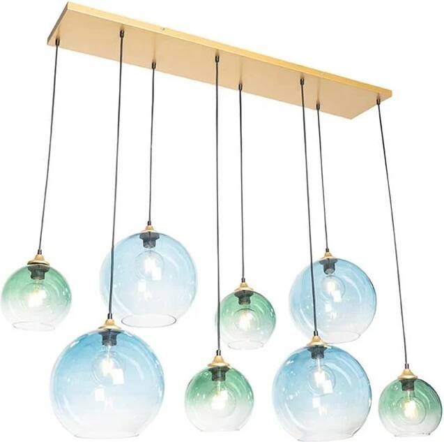 QAZQA sandra Art Deco Grote hanglamp voor boven de eettafel in eetkamer 8 lichts L 1400 mm Goud messing Woonkamer Slaapkamer Keuken