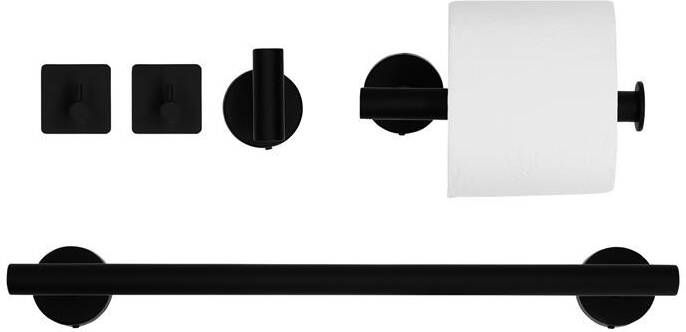 QUVIO Badkamer accessoires set (2x haakjes + toiletrolhouder + handdoekhouder) 5 delig RVS Zwart