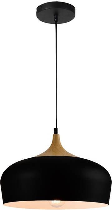 QUVIO Hanglamp Scandinavisch Rond metaal met houtlook Diameter 33 cm Zwart en bruin