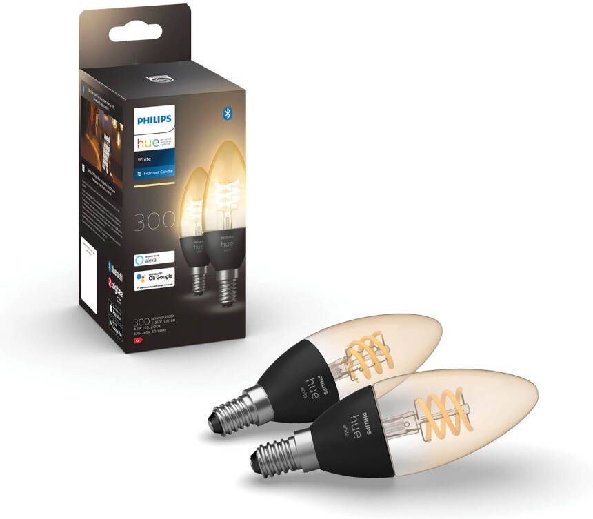 Philips Hue Filamentlamp Kaars Warm Wit E14 4 5w 2 Stuks