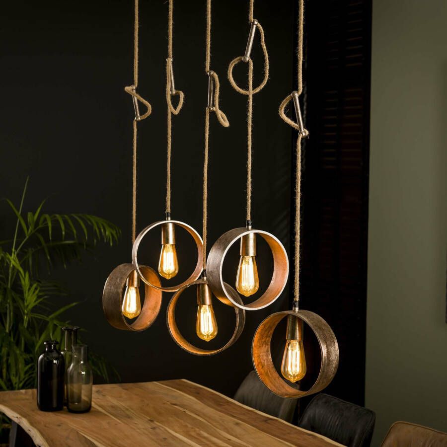 LifestyleFurn Hanglamp 'Kristi' 5-lamps kleur Antiek Nikkel