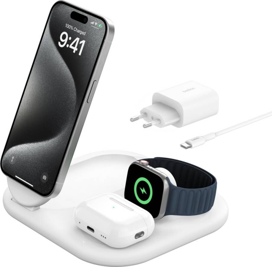 Belkin BoostCharge Qi2 15W Magnetic 3-in-1 WIZ029VFWH | Draadloze opladers | 0745883890026