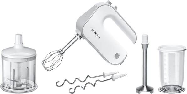 BOSCH Handmixer Styline MFQ4080 5 standen plus turbofunctie 2 roergardes 2 edelstalen deeghaken universele versnipperaar pureerstaaf wit zilver - Foto 4