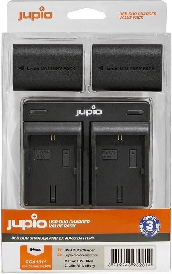 Jupio Value Pack: 2x LP-E6NH 2130mAh + USB Dual Charger | Batterijen | Fotografie Camera toebehoren | 8719743932814