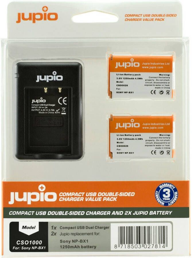 Jupio Kit: 2x Battery NP-BX1 + Compact USB Double-Sided Char | Camera opladers | 8718503027814