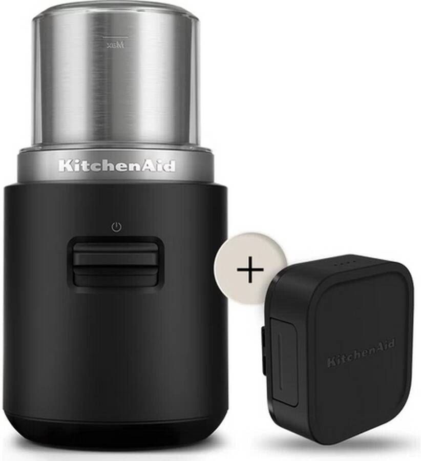 KitchenAid Go Draadloze koffiemolen Inbegrepen maalbeker van 113g en roestvrijstalen mes Malen met één druk op de knop met batterij Matt Zwart