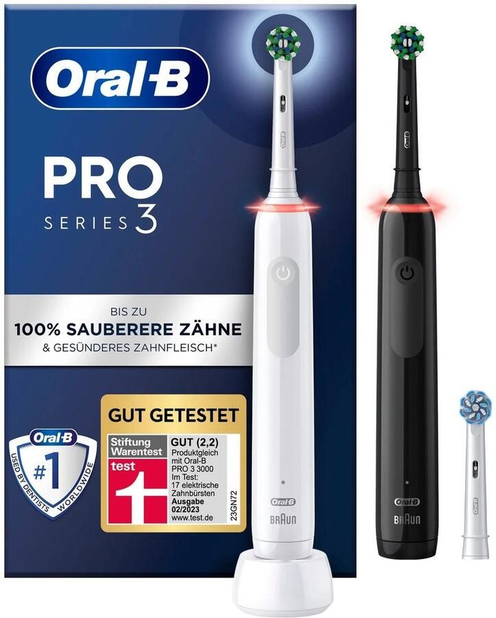 Oral-B elektrische tandenborstel Pro 3 3900 Duo CrossAction zwart en roze incl. 3 opzetborstels