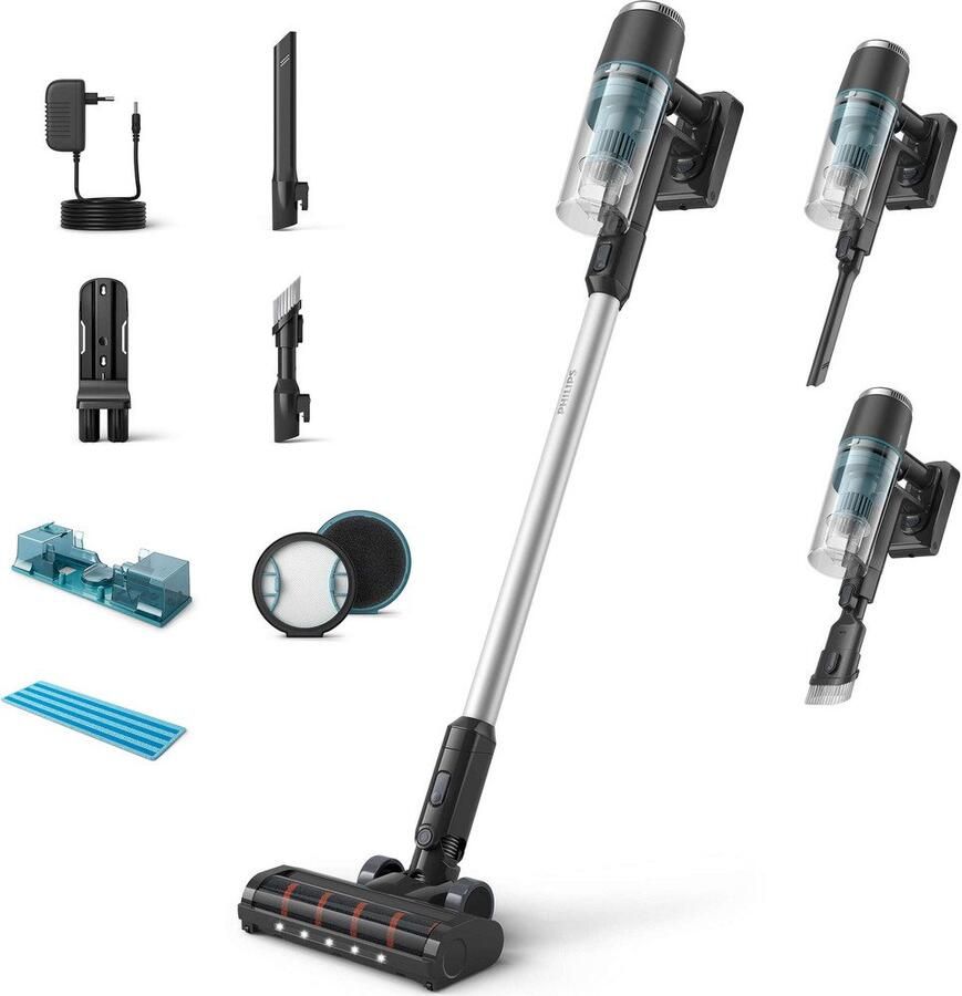 Philips Aqua Cordless 3000 Series XC3133 01 Steelstofzuiger Draadloos met Dweilfunctie Ochtendmist + 3 Extra Mondstukken - Foto 2
