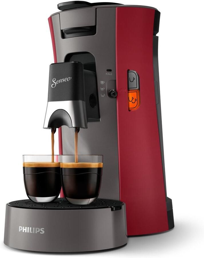 Philips Senseo Select CSA230 90 Koffiepadmachine voor max 2 Kopjes Koffie Exclusief Koffiepads Dieprood Kasjmiergrijs