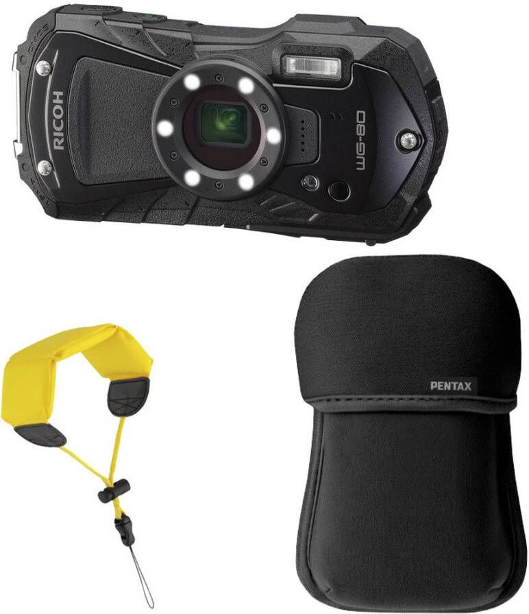 Ricoh WG-80 Black Kit + Floating Strap + Neoprene Case | Compactcamera's | Fotografie Camera s | 0027075402980