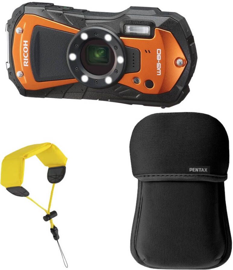 Ricoh WG-80 Orange Kit + Floating Strap + Neoprene Case | Compactcamera's | Fotografie Camera s | 0027075402997