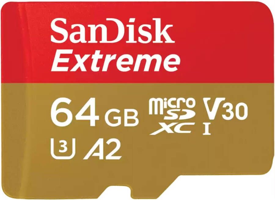 SanDisk MicroSDXC Extreme 64GB 170 80 mb s A2 V30 SDA Rescue Pro DL 1Y Micro SD-kaart Goud