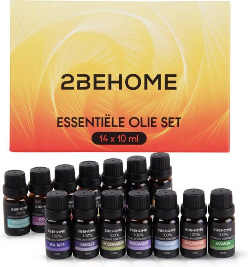 2BEHOME Etherische Olie Set 14 Geuren Essentiële olie diffuser Incl. Lavendel Vanille Eucalyptus en meer