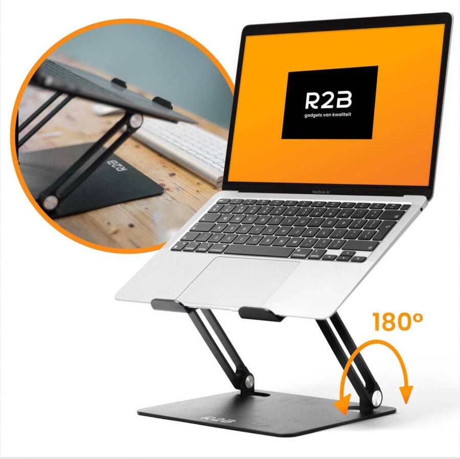 R2B Laptop standaard verstelbaar en opvouwbaar Laptophouder t m 17 inch Zwart