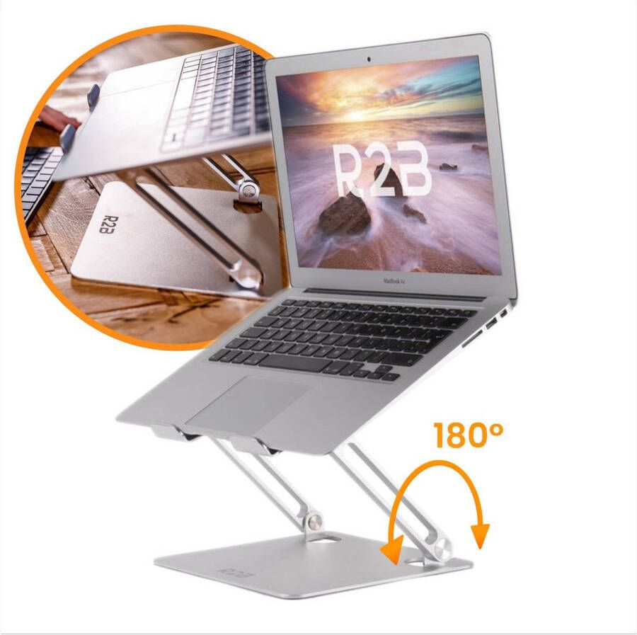 R2B Laptop standaard verstelbaar en opvouwbaar Model Den Bosch Zilver 10 t m 17 inch Laptoptafel