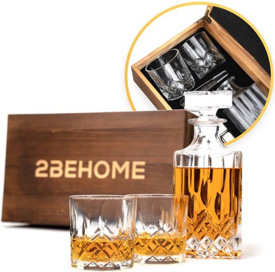 2BEHOME Whiskey set met decanteer karaf incl 2 whiskey glazen en 6 whiskey stones en luxe geschenkdoos Whiskey karaf