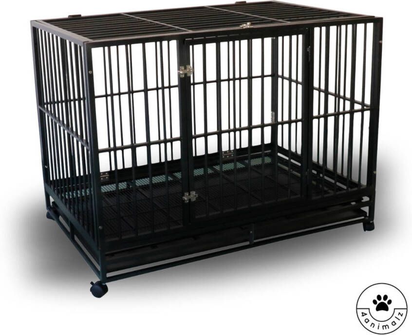 4animalz Heavy Duty Hondenbench Xxl Met Wielen 124x84x95 Cm Zwart