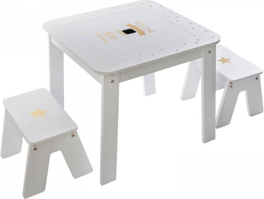 4Goodz Girl 3-delige set Kindertafel met Stoelen 57x57x51cm Wit