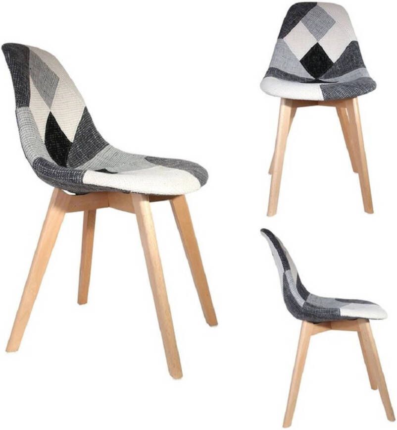 HOME DECO FACTORY 4goodz Malmo Set van 2 stuks Patchwork Eetkamerstoelen Grijs