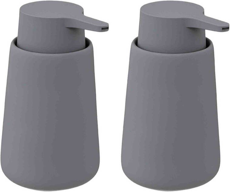 5Five 2x Stuks Zeeppompjes zeepdispensers van keramiek grijs 250 ml Zeeppompjes