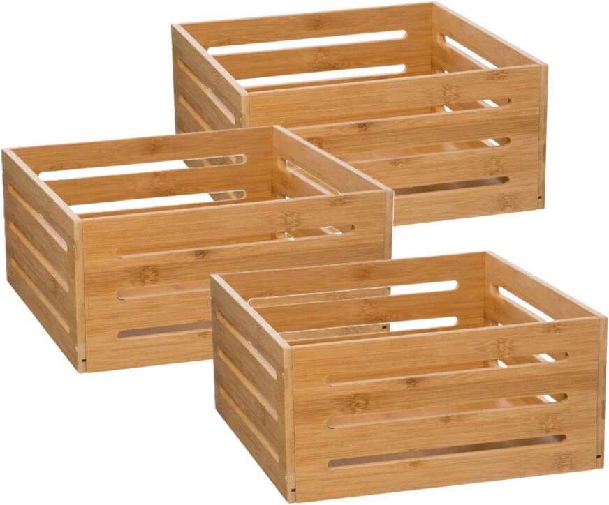 5five Fruitkisten opslagbox 3x open structuur lichtbruin hout L31 x B31 x H15 cm Decoratie huis en tuin Kisten kistjes