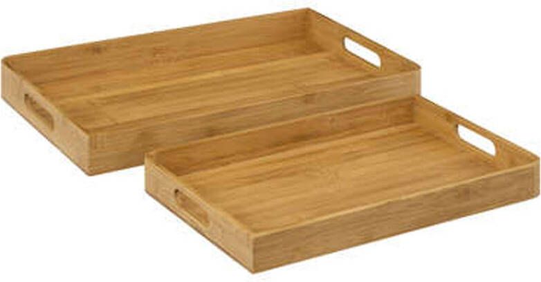 5Five Keuken dienbladen set van 2x stuks met opstaande rand bamboe hout 46 x 30 cm 38 x 26 cm Dienbladen