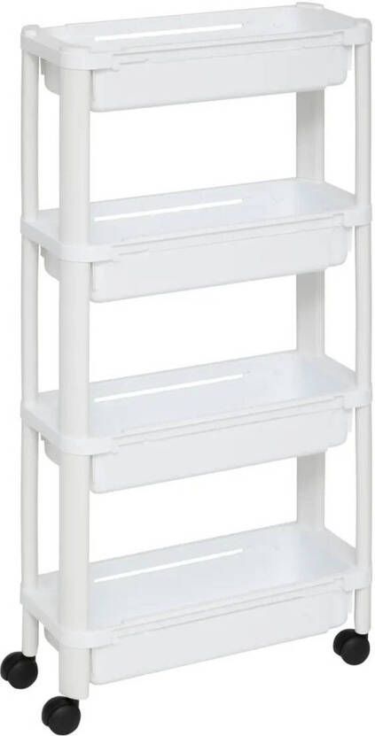 5Five Keuken badkamer trolley 4 laags L37 x B15 x H79 cm wit Opberg trolley