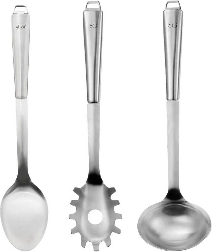 5five Keukengerei opscheplepels set 3x zilver rvs 32 cm groentelepel soeplepel pastalepel