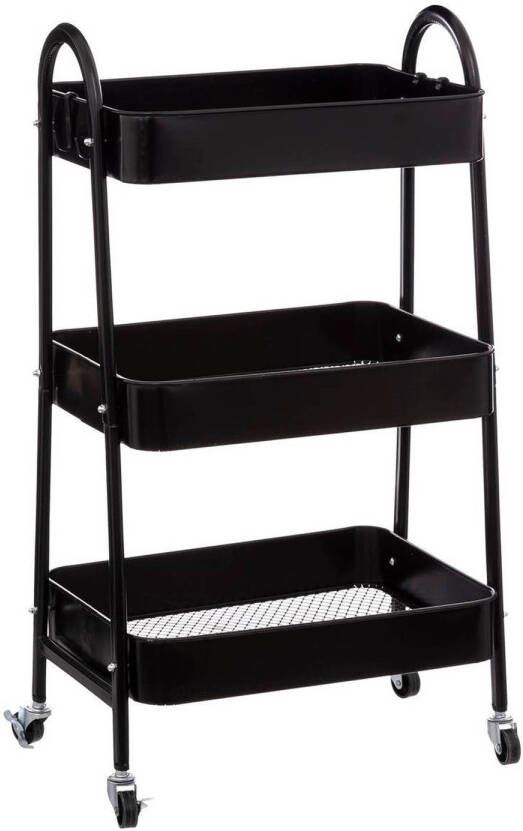 5Five Keukentrolley kast zwart metaal 78 x 44 x 32 cm 3 niveaus draadmanden Opberg trolley