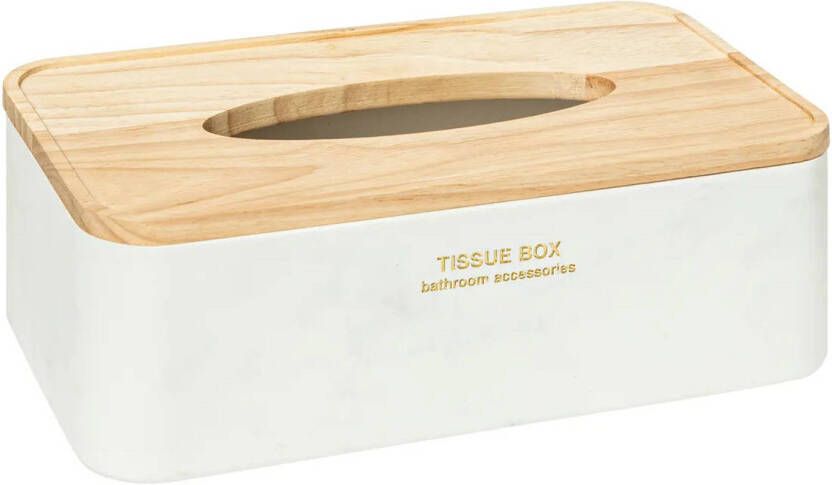 5Five Luxe Tissuedoos tissuebox Alexa wit naturel polyresin hout Tissuehouders