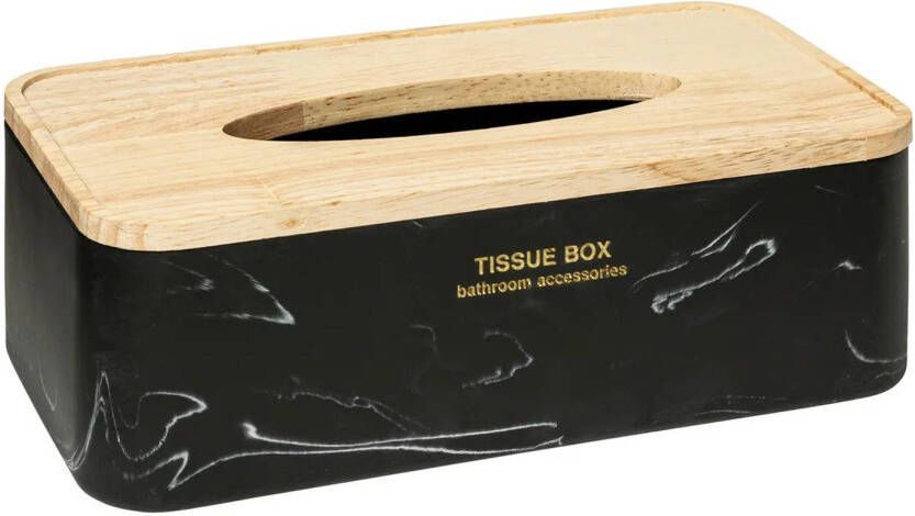 5Five Luxe Tissuedoos tissuebox Alexa zwart naturel polyresin hout Tissuehouders