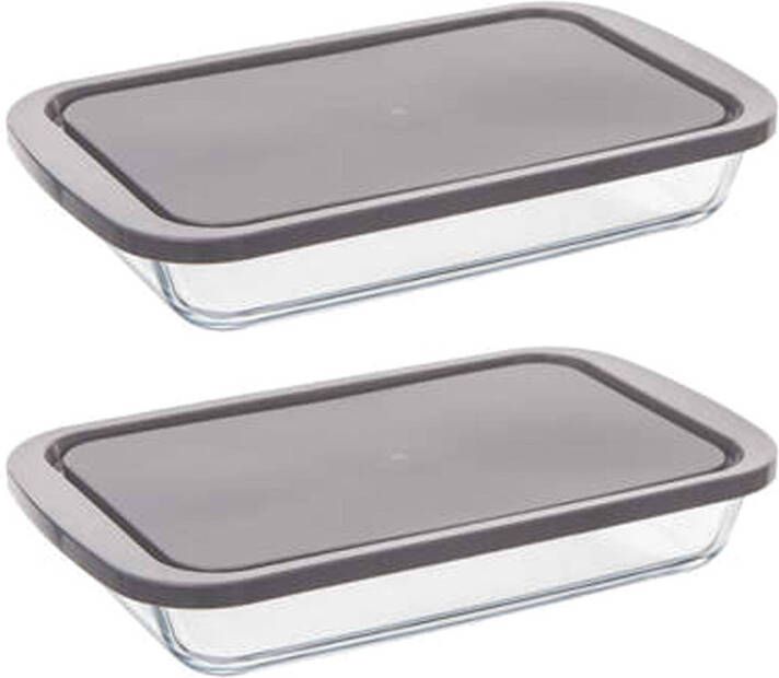 5Five Ovenschaal van borosilicaat glas met deksel 2x rechthoek 1.6 Liter 29 x 18 x 5 cm Ovenschalen