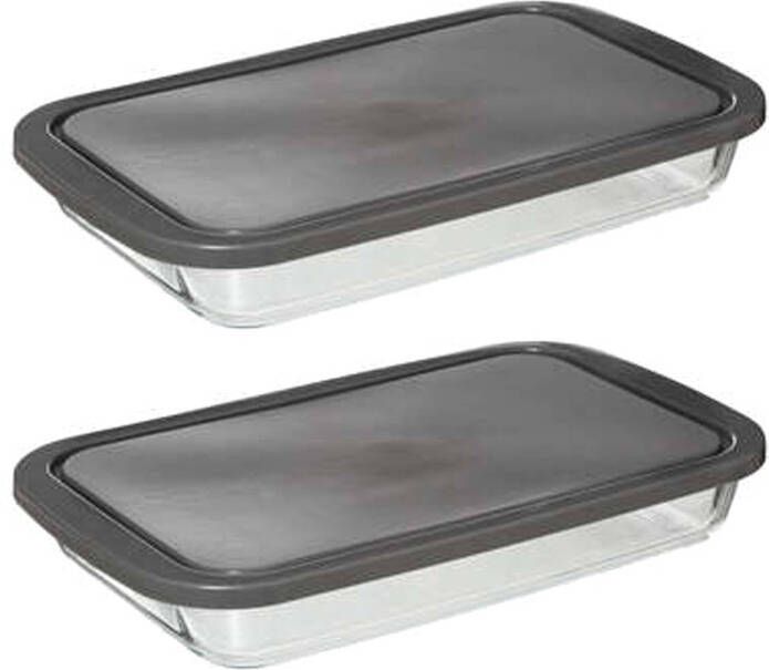 5Five Ovenschaal van borosilicaat glas met deksel 2x rechthoek 2.2 Liter 35 x 21 x 5 cm Ovenschalen