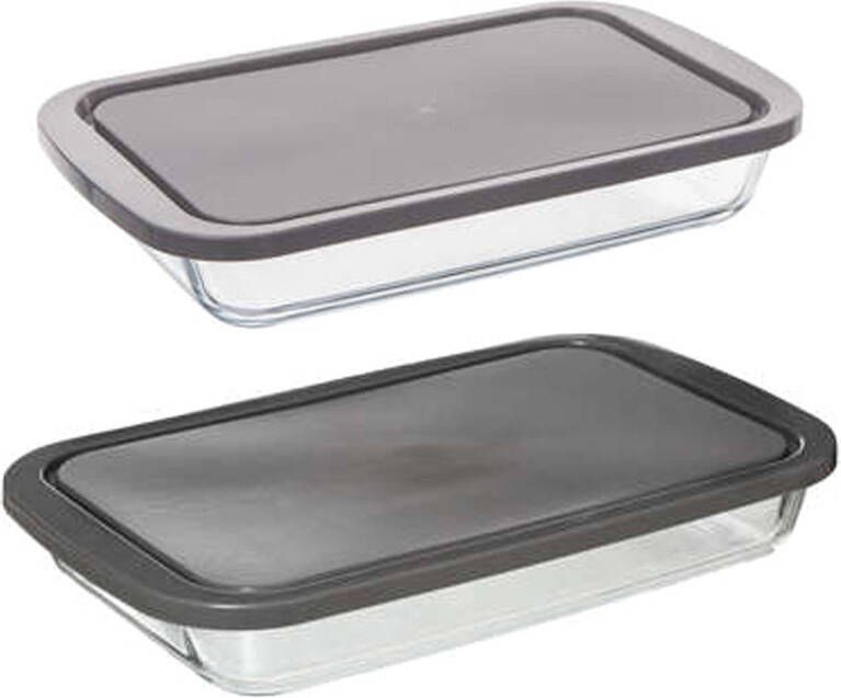 5Five Ovenschalen met deksel 2-delige set borosilicaat glas rechthoek 1.6 en 2.2 Liter Ovenschalen