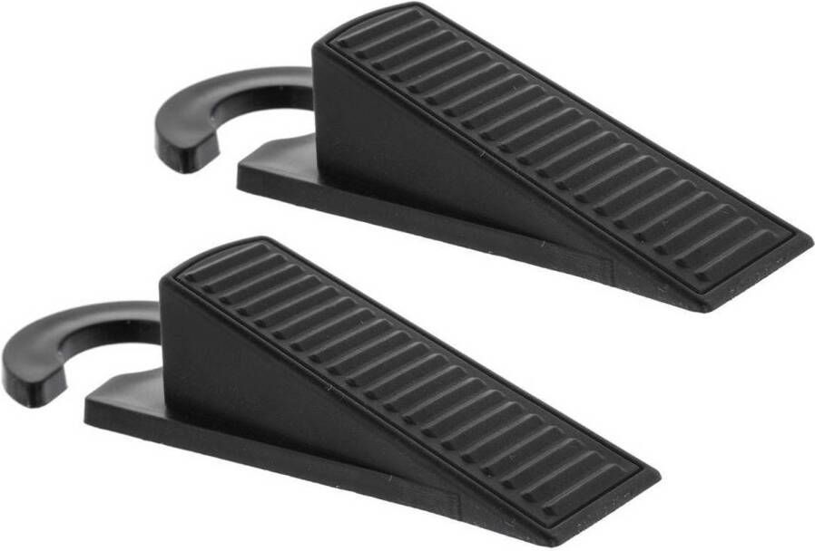 5Five Set van 2x stuks deurstoppers deurwiggen zwart 12 5 cm kunststof Deurstoppers