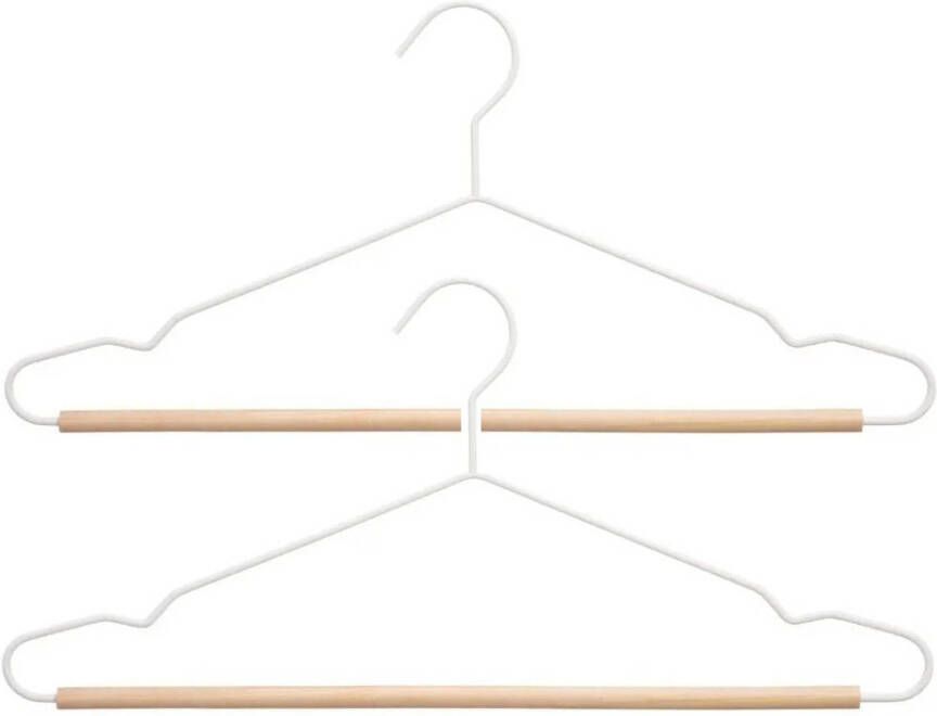 5Five Set van 6x stuks kledinghangers metaal hout wit 44 x 19 cm Kledinghangers