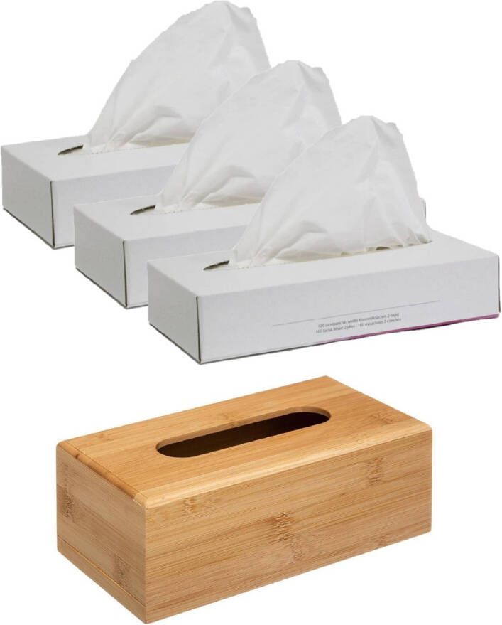 5Five Tissuedoos tissuebox bruin 25 x 13 x 8 5 cm van bamboe hout met vulling Tissuehouders