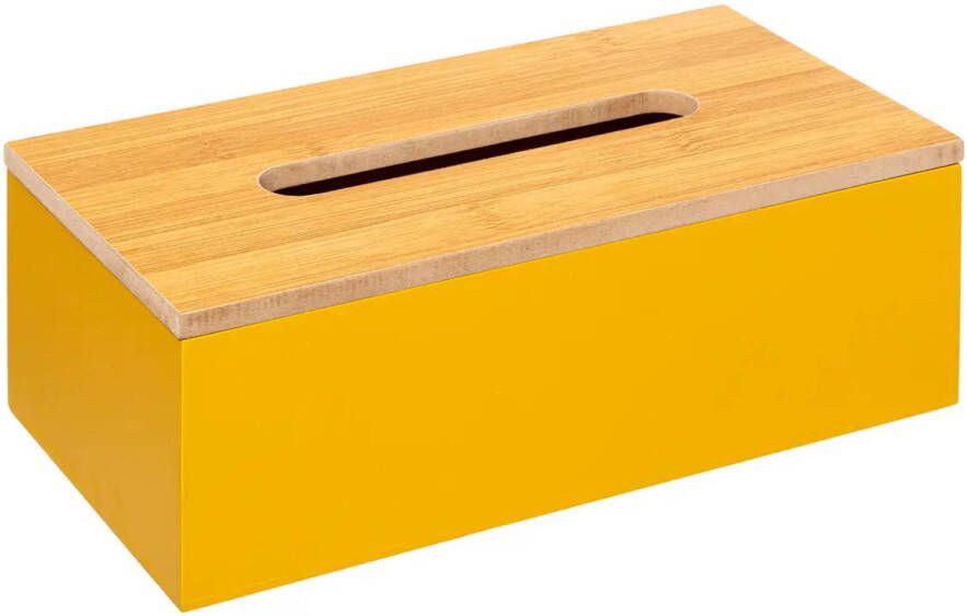 5Five Tissuedoos zakdoekjes box geel MDF hout bamboe deksel 25 x 13 x 9 cm Tissuehouders