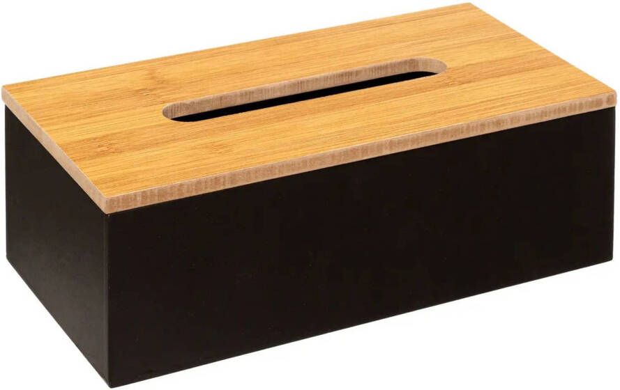 5Five Tissuedoos zakdoekjes box zwart MDF hout bamboe deksel 25 x 13 x 9 cm Tissuehouders