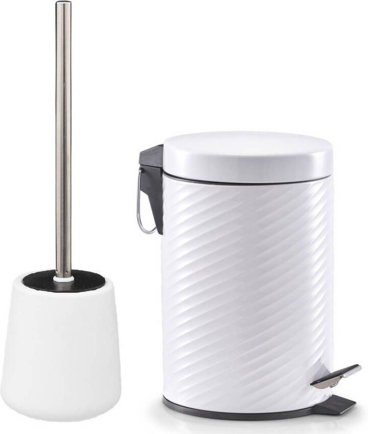 5Five Toilet accessoires set WC-borstel pedaalemmer 3L wit Toiletaccessoireset