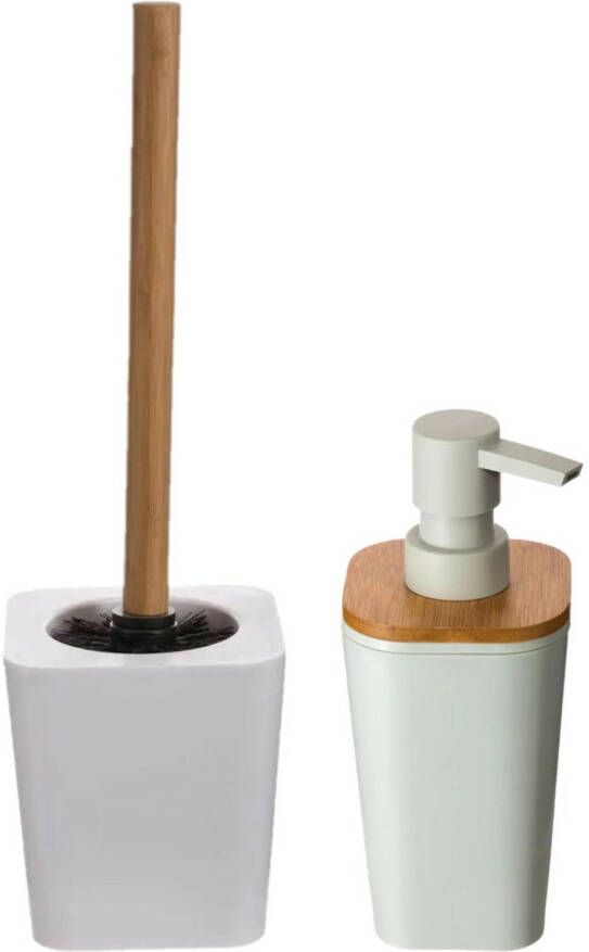 5Five Toiletborstel met houder 38 cm en zeeppompje polystone kunststof Badkameraccessoireset