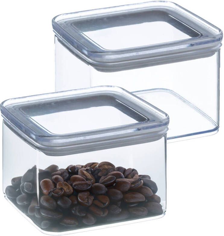 5five Voorraadpot 2x keuken voedsel kunststof 500 ml luchtdichte deksel transparant 10 x 10 x 7 cm