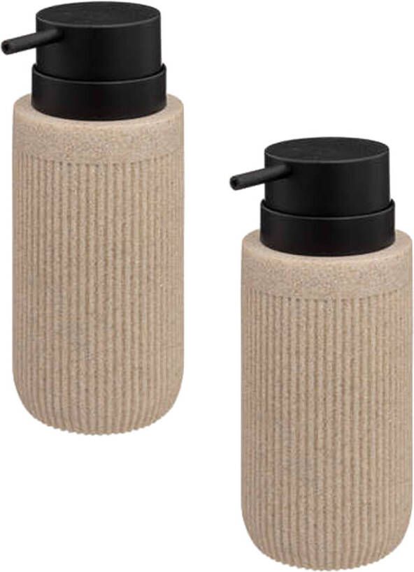 5Five Zeeppompje zeep dispenser Onyx 2x stuks beige polystone 17 x 7 cm 350 ml Zeeppompjes